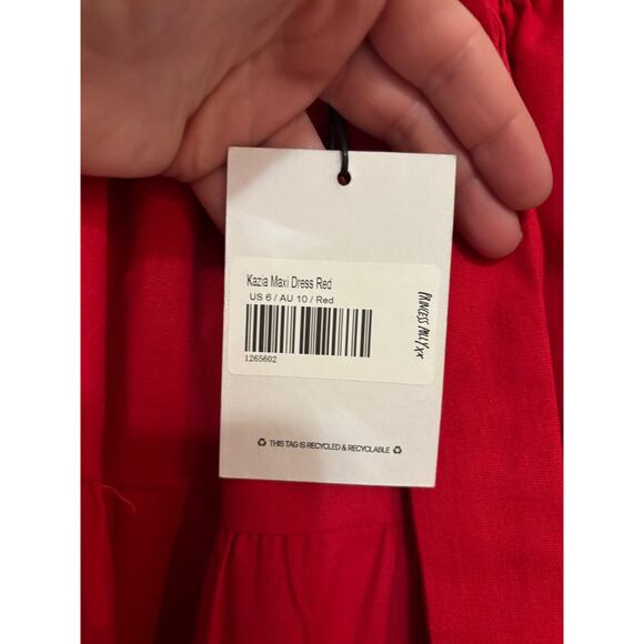 Princess Polly Maxi Dress Linen Kazia Red Strapless Tie Back Tiered US Sz 6 NWT - Picture 9 of 9